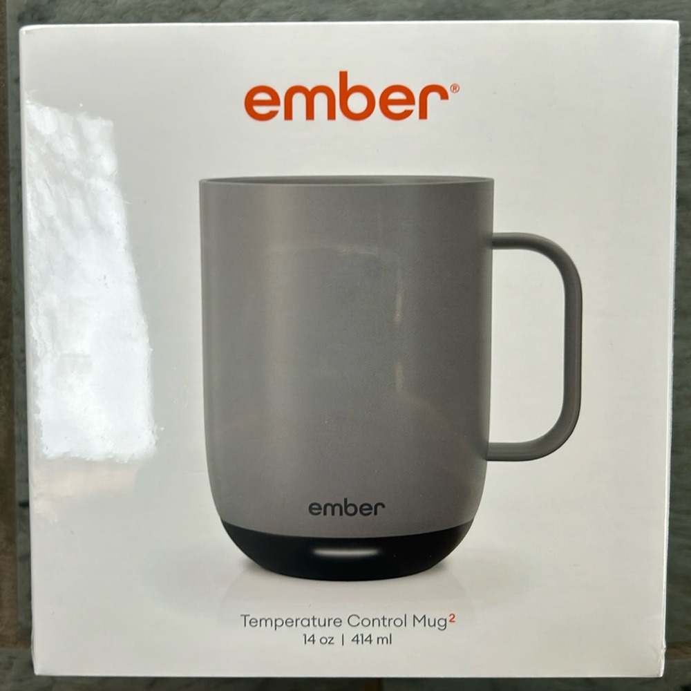 Unopened brand-new Ember temperature control mug in gray.